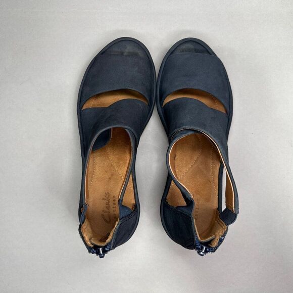 Clarks Artisan Clarene Galmor Sandals Women's Size 6.5 Blue Leather Wedge Sandal - Picture 8 of 12